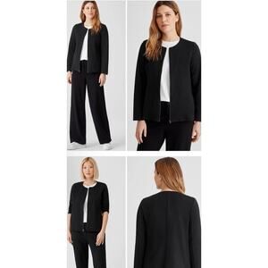 Eileen Fisher Women's Black Round Neck Zip-Up Jacket $198 Sz petite Medium NWT